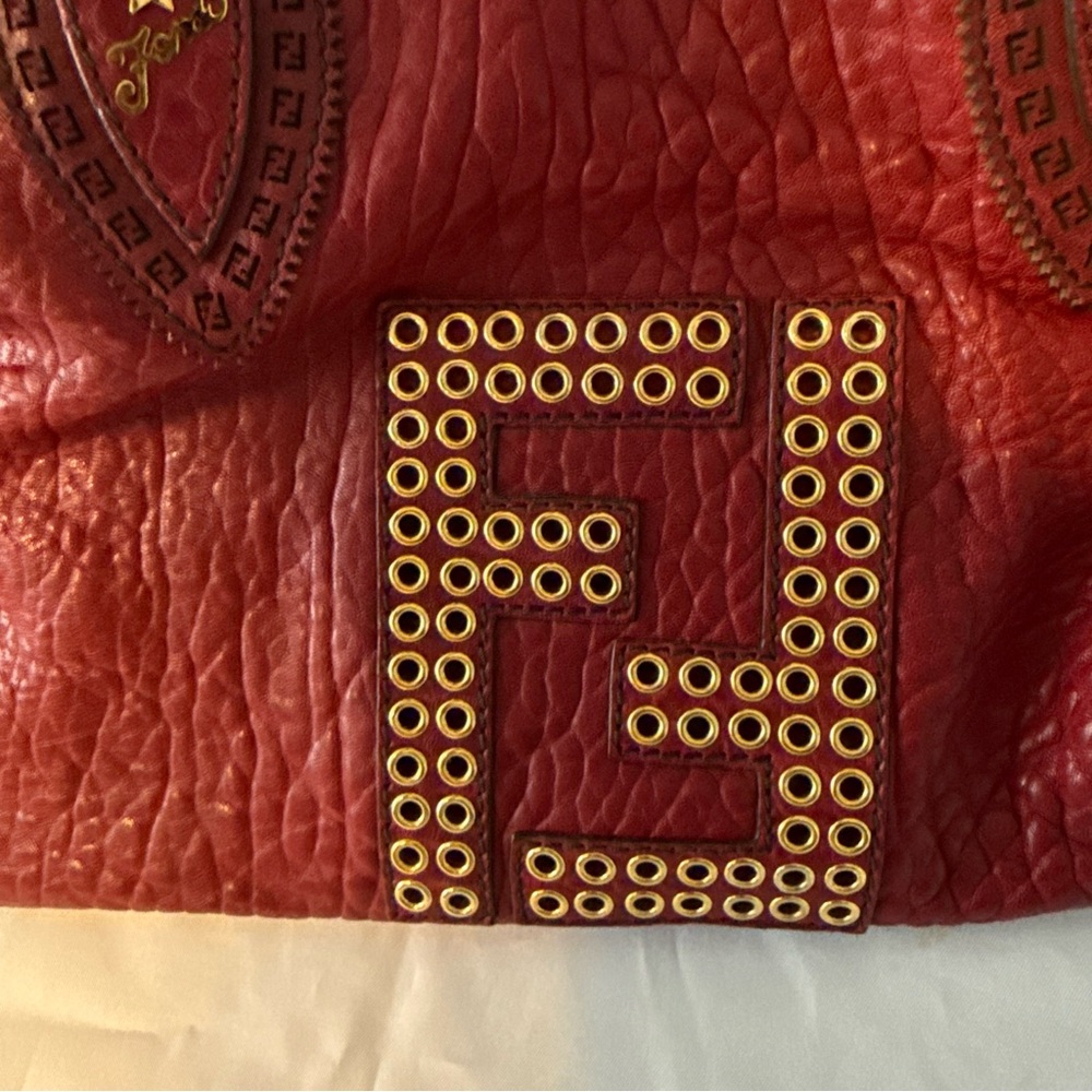 Fendi Red Textured Leather Satchel - Picture 2 of 15
